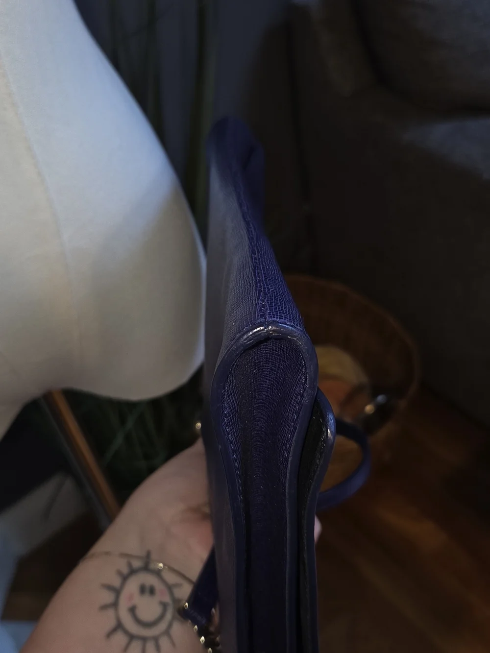 Furla Deep Blue Leather Chain-Trim Removeable Shoulder Bag